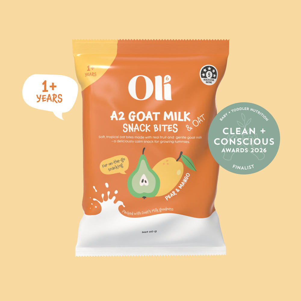 Clean + Conscious Finalist Oli6Goat A2 Goat Milk Goat & Oat Snack Bites in Pear & Mango